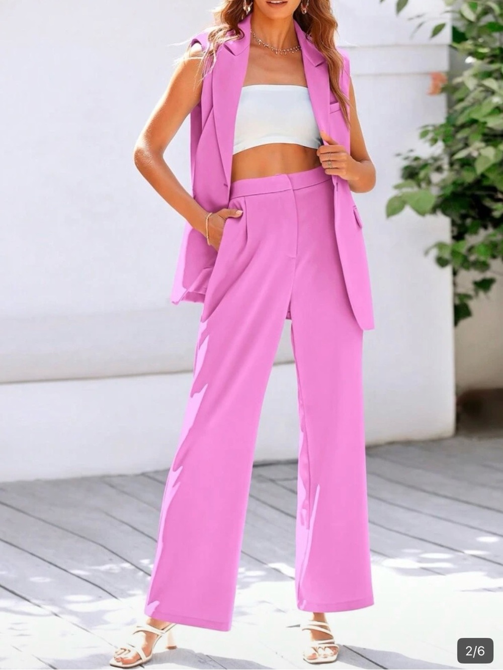 Sleeveless Pink Wide-Leg Pants (matching blazer available also)